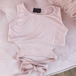 Pink tie crop top